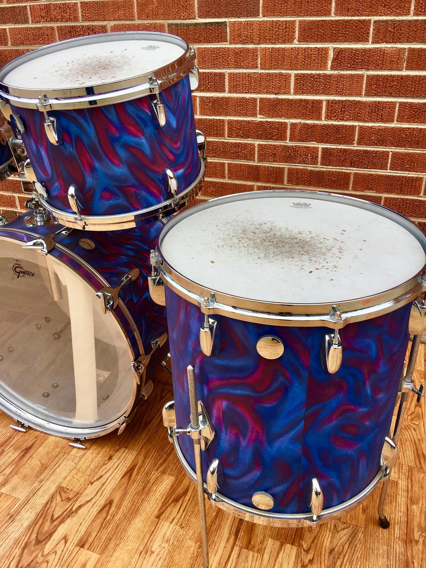 1971 Gretsch Stop Sign Badge Drum Set in Peacock Satin Flame