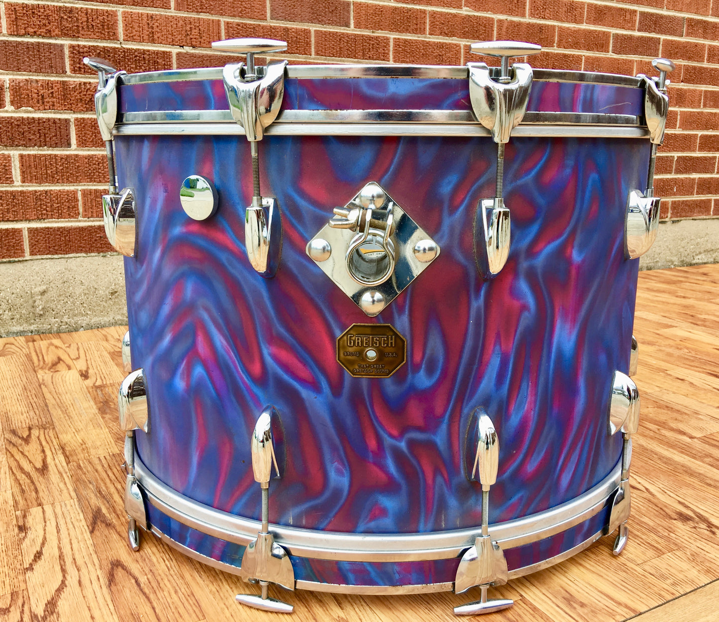 1971 Gretsch Stop Sign Badge Drum Set in Peacock Satin Flame