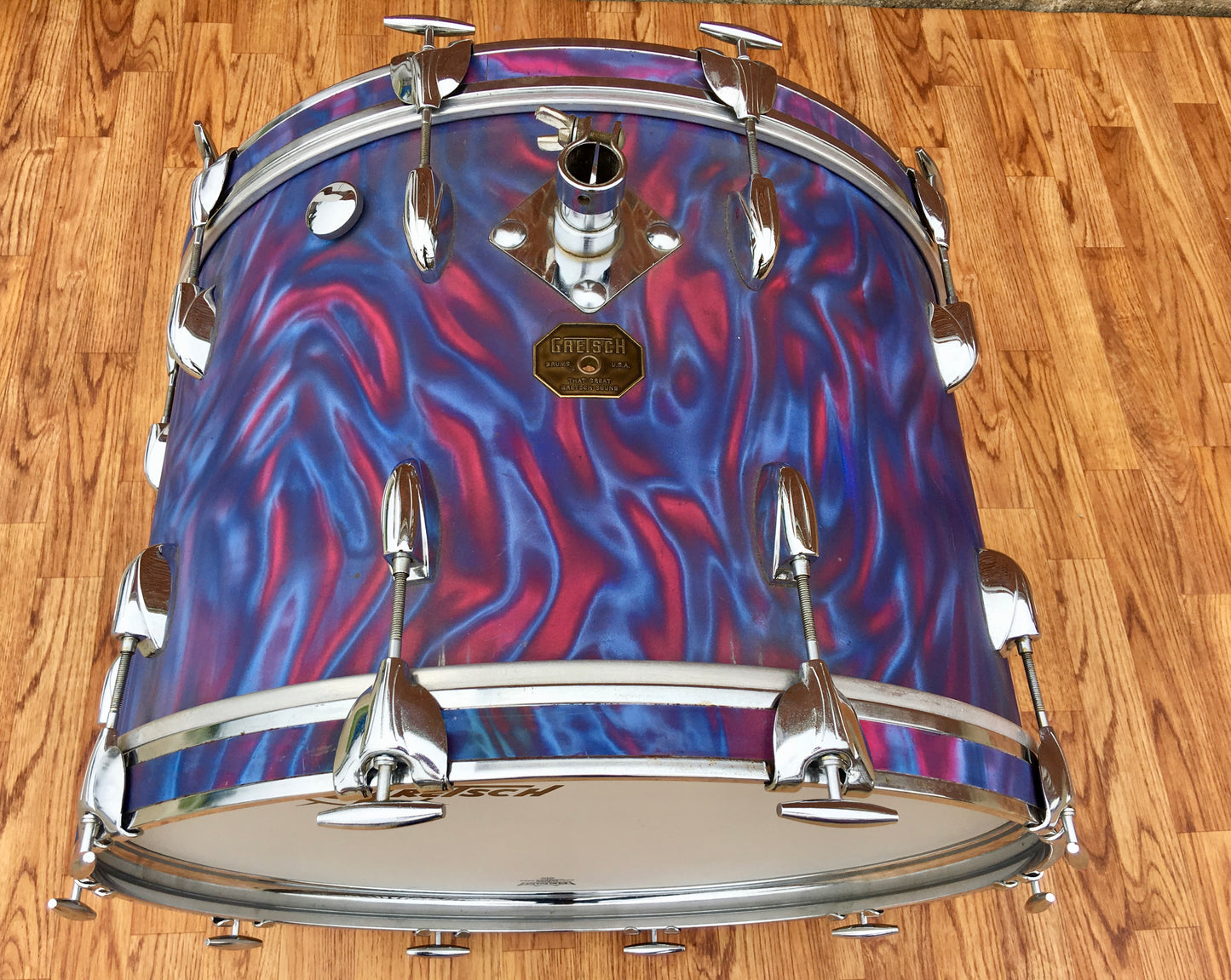 1971 Gretsch Stop Sign Badge Drum Set in Peacock Satin Flame