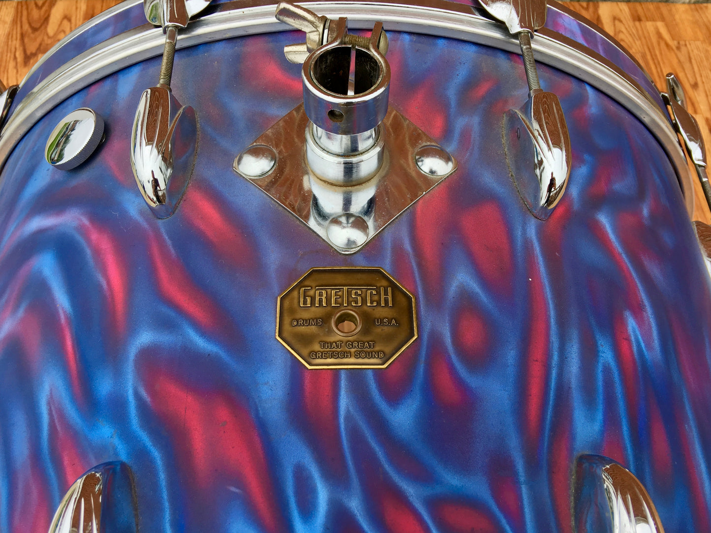 1971 Gretsch Stop Sign Badge Drum Set in Peacock Satin Flame