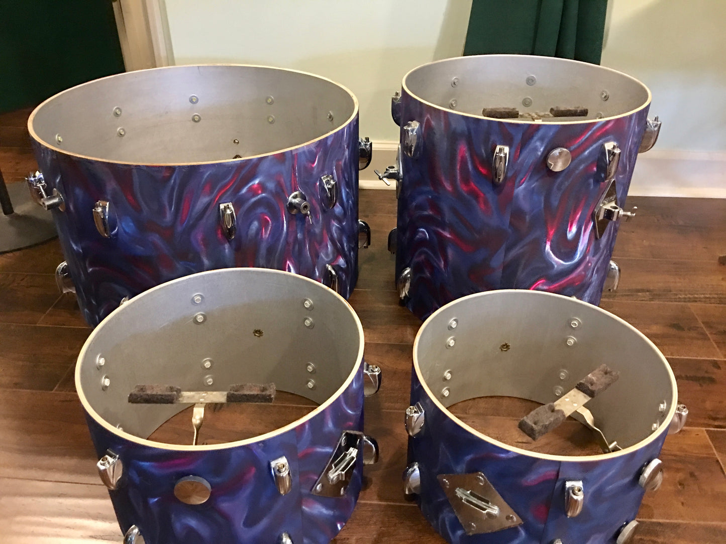 1971 Gretsch Stop Sign Badge Drum Set in Peacock Satin Flame