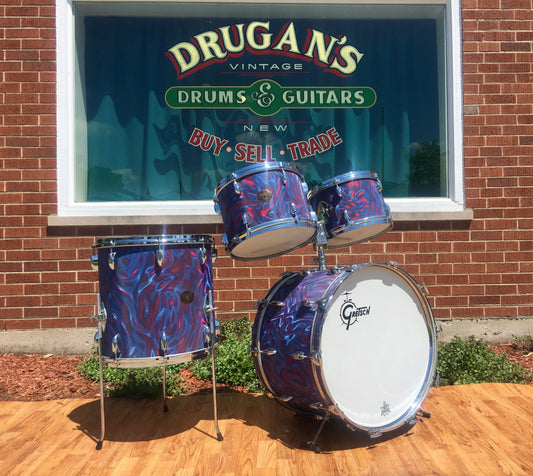 1971 Gretsch Stop Sign Badge Drum Set in Peacock Satin Flame