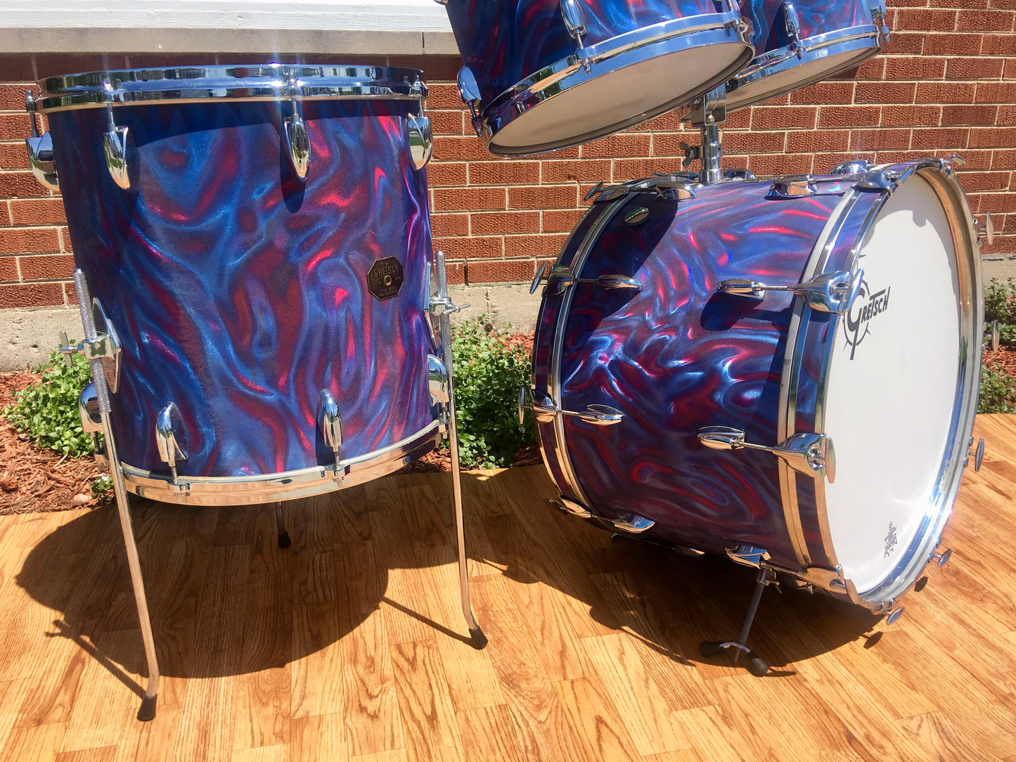 1971 Gretsch Stop Sign Badge Drum Set in Peacock Satin Flame