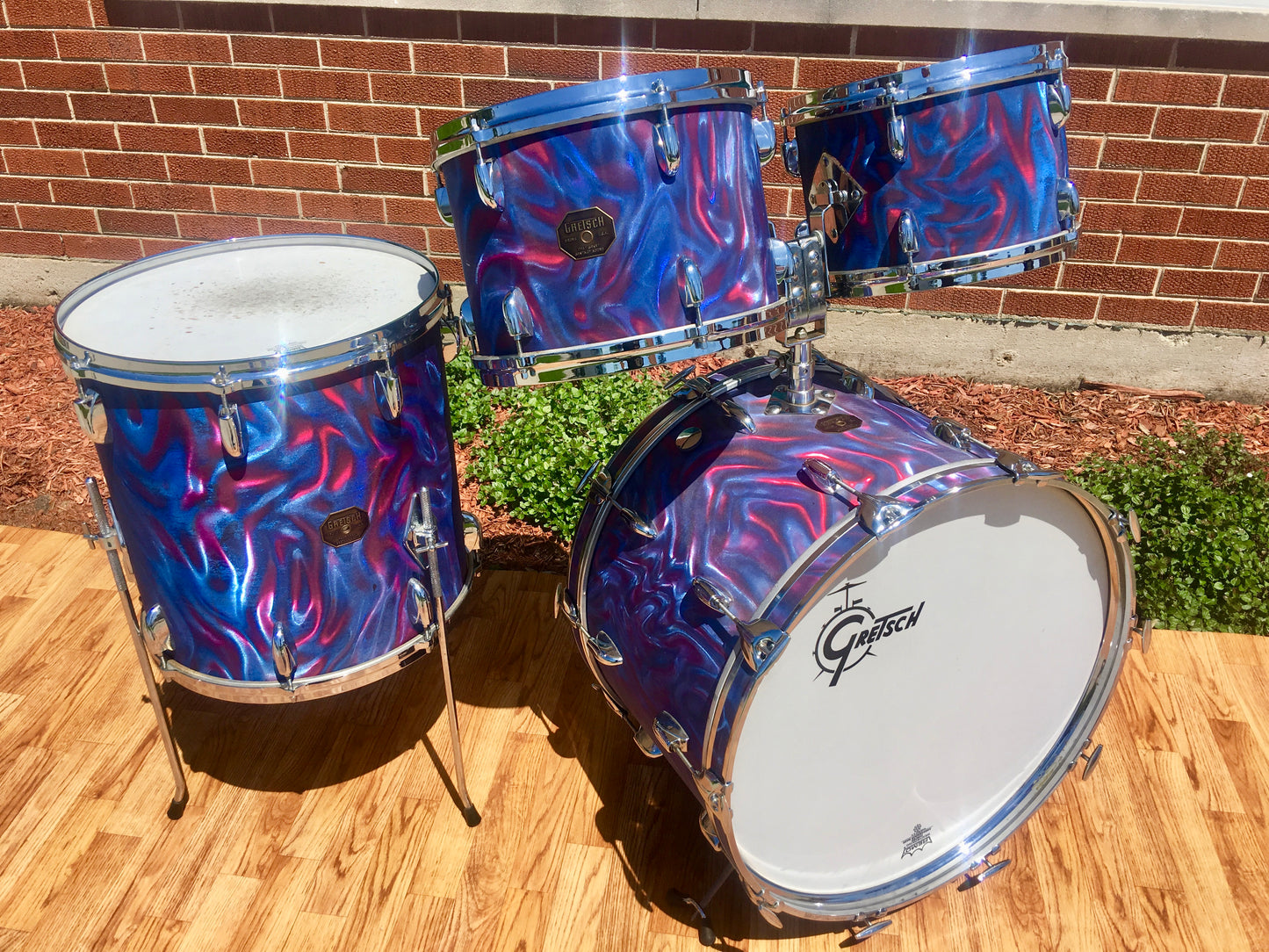 1971 Gretsch Stop Sign Badge Drum Set in Peacock Satin Flame