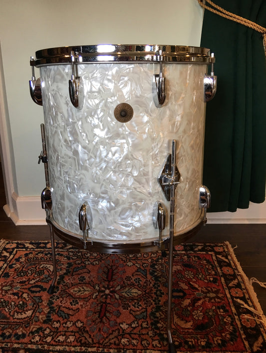 1960's Gretsch Round Badge 16x16 Floor Tom White Marine Pearl 6 ply