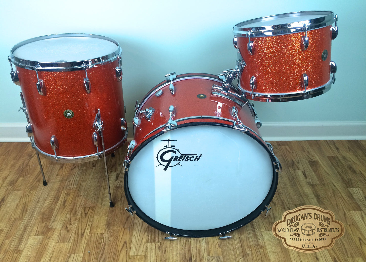 Gretsch Round Badge Tangerine Sparkle Name Band Set 22"/13"/6"