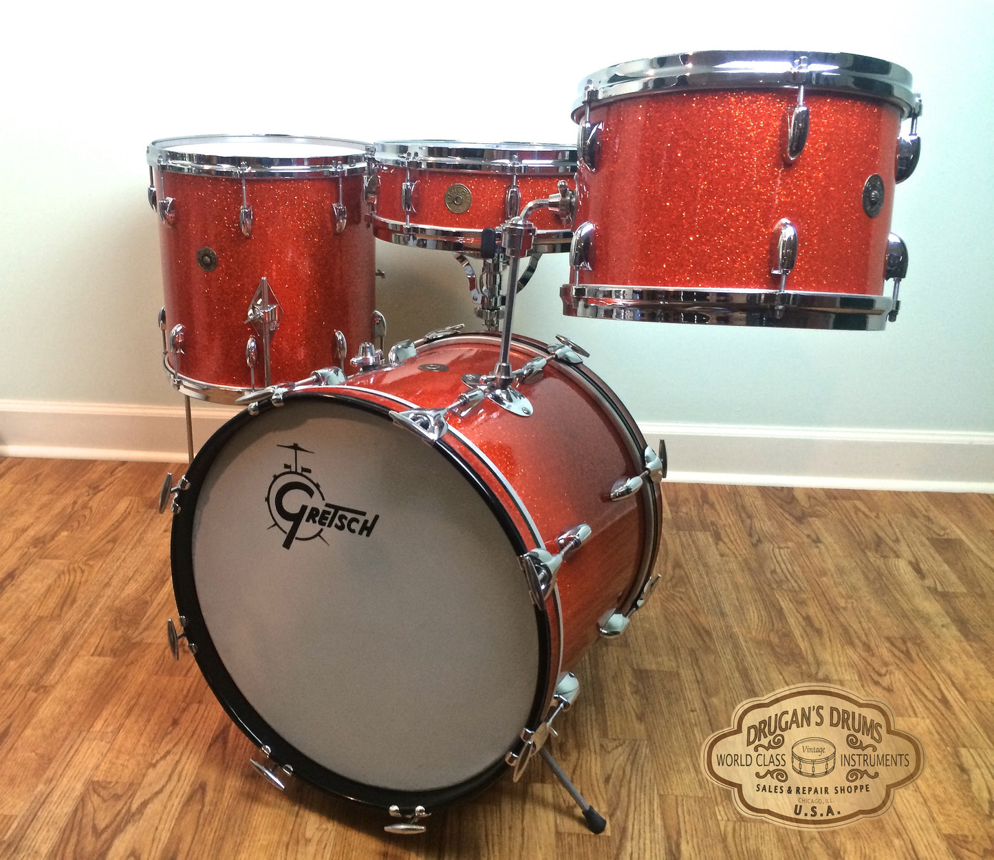 Gretsch Tangerine Sparkle Round Badge Bop Set w/ Progressive Jazz Snare - Unbelievable!