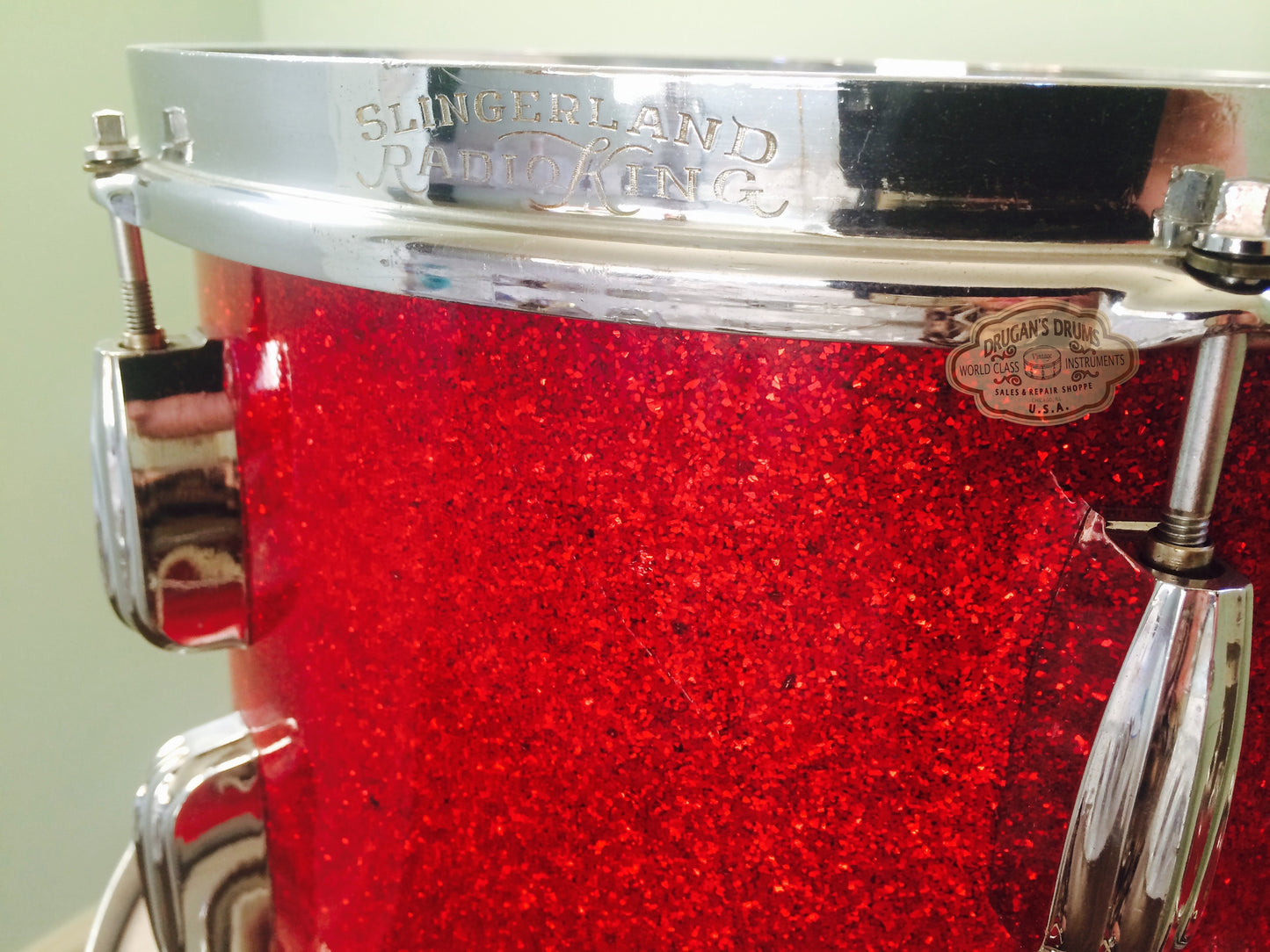 1953 Slingerland Red Glass Glitter Gene Krupa Deluxe Radio King Kit